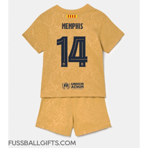 Barcelona Memphis Depay #14 Fußballbekleidung Auswärtstrikot Kinder 2022-23 Kurzarm (+ kurze hosen)